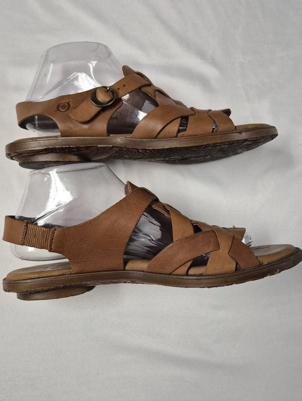 Born Cassia Brown Leather Fisherman Sandals Woven Strap Slingback Buckle Sz 9